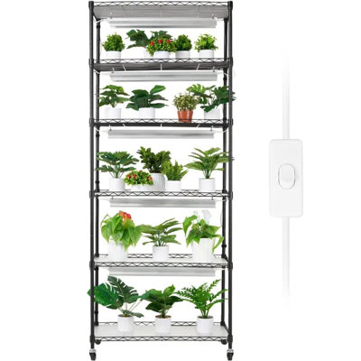 VEVOR DIY Plant Stand with Grow Light, 6-Tier Large Tall Plant Shelf with 192W 5000K Full Spectrum Grow Lights, Indoor Grow Light Shelf with Wheels fo by August Grove