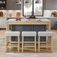 59 Inch Bar Table, Dining Table, Sofa Table With Power Outlet, 3 Upholstered Stools, 4 Piece Bar Table And Chair Set For Living Room, Dining Room, Kit by Latitude Run