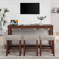 59 Inch Bar Table, Dining Table, Sofa Table With Power Outlet, 3 Upholstered Stools, 4 Piece Bar Table And Chair Set For Living Room, Dining Room, Kit by Latitude Run