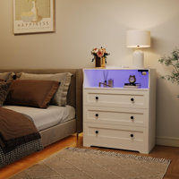3 Drawer Small Dresser with Charging Station & LED Lights, Slim Modern  for Bedroom, Closet, Living Room, Hallway Organization by Wrought Studio