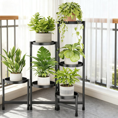 6-Tier Rotating Plant Stand For Indoor Outdoor Use, Heavy-Duty Metal Flower Display Shelf With Tool-Free Assembly, Space Saving Corner Plant Holder Fo by Arlmont & Co.