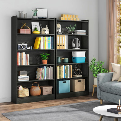 70.87" 6-Tier Modern Black Library Bookshelf With Storage For Living Room, Office, Bedroom