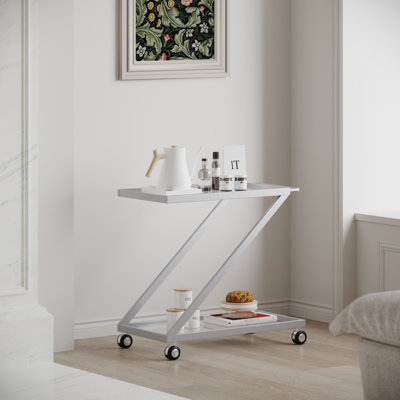 Contemporary And Glass Rolling Bar Cart, Lockable, 19.18Inw, Silver Fashionable Tempered Shelved Cart With Metal, 37.35Ind X by Wrought Studio
