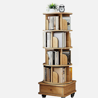 5 Tier Rotating Bookshelf, 360° Display Spinning Bookshelf with Wheels, Rotating Bookshelf Tower