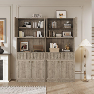 Tall Kitchen Pantry Cabinet, 70" Freestanding Storage Hutch with Countertop Shelf & Drawer, Fluted Panel Cupboard for Kitchen, Dining Room, Entryway, by Bay Isle Home