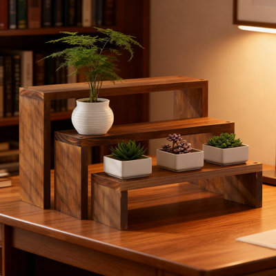 3-Tier Wooden Plant Stand For Indoor Plants | Desktop Succulent Shelf With Extendable Design | Multipurpose Tabletop Organizer For Kitchen Spice Rack, by Arlmont & Co.