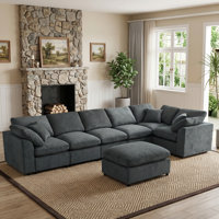 7 Pieces Chenille Sectional Corner Sofa 125" Modular Reversible Deep Seat Cloud Couch With Ottoman Chaise Set & Pillows by Mercer41