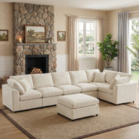 7 Pieces Chenille Sectional Corner Sofa 125" Modular Reversible Deep Seat Cloud Couch With Ottoman Chaise Set & Pillows by Mercer41