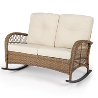 Wicker Patio Rocking Loveseat, Oversized Outdoor Double Rocking Chair With Cushions And High Back,All-Weather 2 Seat Sofa Bench Rocking Wicker Furnit by Dovecove