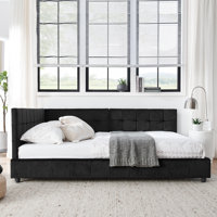 Full Upholstered Tufted Sofa Bed with Backrest and Armrests, Platform Bed by Latitude Run