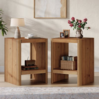 Solid Wood End Table, 2-Tier Rustic Side Table with Open Shelf, Natural Wood Accent Table for Living Room or Bedroom by One Allium Way