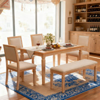 Vintage 6-Piece Extendable Dining Table Set with 4 Upholstered Chairs and Bench, 59–72