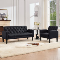 Tufted Faux Leather Living Room Sets With USB Ports & Cup Holders by Ebern Designs