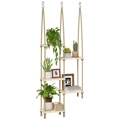 Boho Wood Plant Hanger 5-Tier Hanging Window Shelf, Indoor Wall Dcor by Dakota Fields