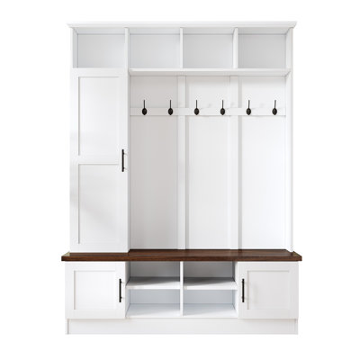 Versatile 3-In-1 Hall Tree With 6 Hooks, Farmhouse Storage Bench With Adjustable Shelves, 55"W Modern Entryway Coat Rack With Multiple Storage Space by One Allium Way