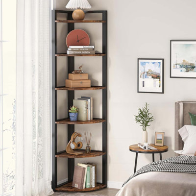 6-Tier Rustic Corner Bookshelf Storage Shelf For Living Room & Office