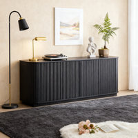 Storage Cabinet TV Stand With Wave Pattern Buffet Cabinet Wooden Vertical Striped Sideboard For Kitchen/Bedroom/Entryway