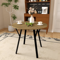 35.43 Inch Round Dining Table, Small Circle Kitchen Table With Metal Black Legs For 2-4 People,Modern Dining Room Table, Brown (Only Table)