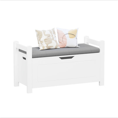 Kids Toy Box Chest, White Toy Box For, Large Storage Cabinet With Cushion Seat Bench/Flip-Top Lid/Safety Hinge, Toy Storage Organizer Trunk For Nurser