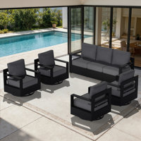 5-Piece Modern Aluminum Outdoor Patio Furniture Set with 4 Swivel Chairs and Beige Cushions by Red Barrel Studio