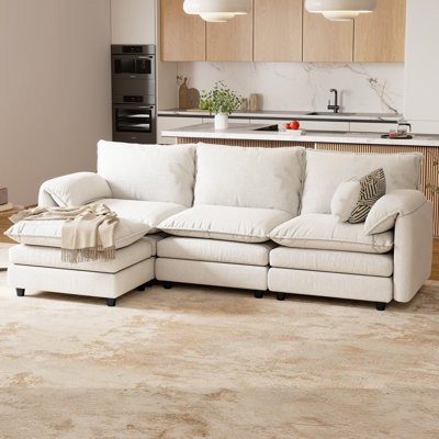 108"W Velvet Cloud Couch, Modular Sectional Sofa, Deep 3-Seat with Ottoman by Ebern Designs