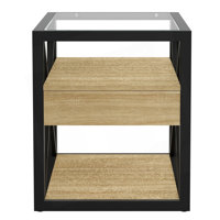 Set Of 2 Modern Nightstand With Drawer And Tempered Glass Top, Industrial Style Side Table by George Oliver
