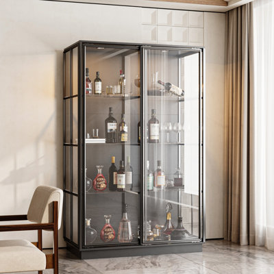 74.8"H Modern China Cabinet With Glass Sliding Doors & LED Lighting by Ivy Bronx