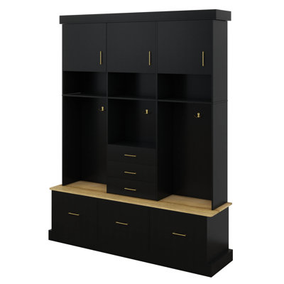 Modern Hall Tree With Bench, 75" Entryway Storage Organizer With Coat Hooks, 6 Drawers & 3 Cabinets And 3-Tier Top Storage by One Allium Way