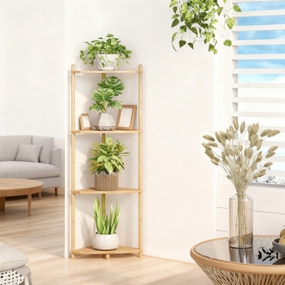 5-Tier Bamboo Corner Shelf, Space-Saving Storage Organizer For Bathroom, Kitchen, Living Room, Bedroom And Office Decor