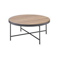 Industrial Style Round Coffee Table 1Pc Metal Finish Living Room Furniture, Crossbar Metal Support by George Oliver