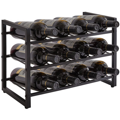 Countertop Wine Rack, Freestanding Three-Tier Metal Wine Rack, Can Hold 12 Bottles Of Wine, Black by Latitude Run