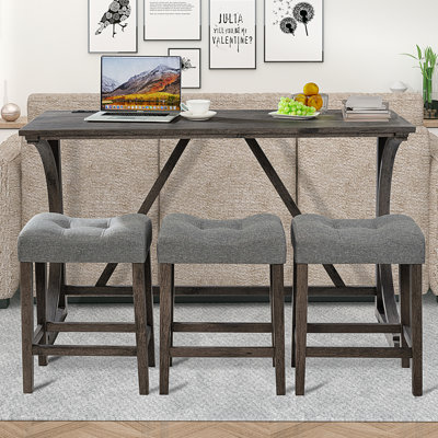 4-Piece Bar Table Set with Power Outlet, Dining Bar Table and Chairs Set,Bar Table Set with 3 Padded Stools for Living Room, Dining Room, Game Room, D