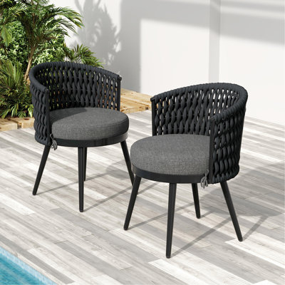 Outdoor Dining Chair-Metal & Rope With Cushion Patio Furniture,Weather-Resistant Patio Chairs With Cushions,MP2(Set Of 2) by Latitude Run