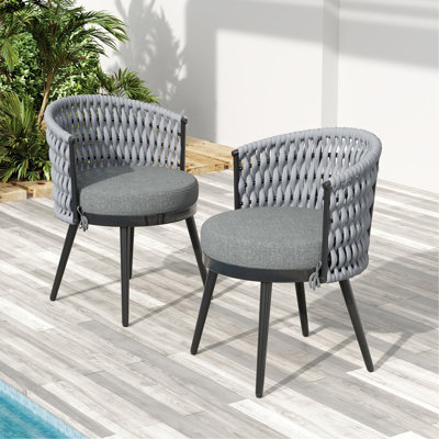 Outdoor Dining Chair-Metal & Rope With Cushion Patio Furniture,Weather-Resistant Patio Chairs With Cushions,MP2(Set Of 2) by Latitude Run
