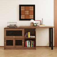 Multifunctional Expandable Sideboard - Convertible Dining Table, Walnut Color, For Living & Dining Room