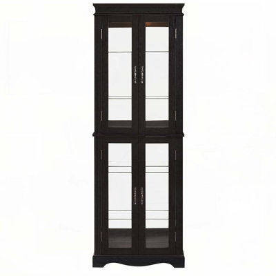 Elegant Lighted 6-Tier Glass Curio Display Cabinet For Collectibles