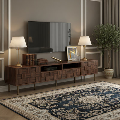 Mid-Century Modern TV Stand for up to 85" TV, 70" Wide with 2 Drawers and Storage Cabinet for Living Room, Bedroom by George Oliver