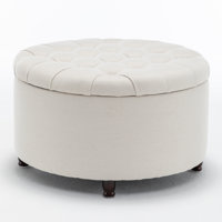 28" Round Storage Ottoman, Modern Tufted Footstool For Living Room, Brown by George Oliver
