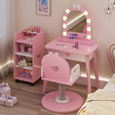 Kids Vanity Set With Storage Shelf And Hair Salon Play Set by Harriet Bee