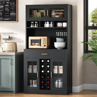 Multifunctional Bar Cabinet, Coffee Bar Cabinet With Led Light Strip, Microwave Cabinet With Glass Doors, Modern Kitchen Storage Organizer, For Livin by Ebern Designs