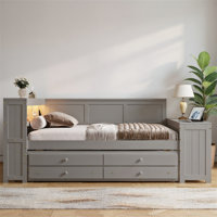 Full Size Daybed With Storage Shelves – Versatile Bed With Drawers, Trundle, Charging Station & LED Light - Ideal For Any Room by Hokku Designs