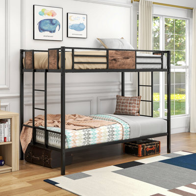 Twin Over Twin Size Metal Bunk Bed With Double Safety Guard Rails, Heavy Duty by Latitude Run