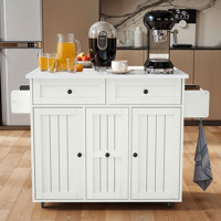 Kitchen Island With Drop Leaf & Wheels, 40.5" Mobile Cart With Storage Drawers & Locking Casters by Gracie Oaks