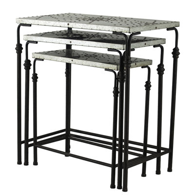 Of Three Galvanized Metal Tables For Patio Plant Stands Or Side In Home, Iron Base Design, 15.8 Lbs 3 Nesting Accent With And Top, Ideal Home Stands, by Latitude Run