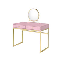 Coleen Pink & Gold Finish Vanity Desk W/Mirror & Jewelry Tray by Mercer41