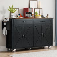 53.5" Farmhouse Kitchen Island with Power Outlet, Drop Leaf, Spice Rack & Drawer by Lark Manor