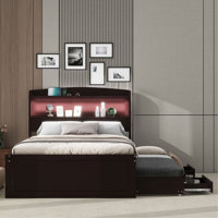Twin XL Size Platform Bed With Storage LED Headboard, Charging Station, Twin Size Trundle And 2 Drawers by Latitude Run