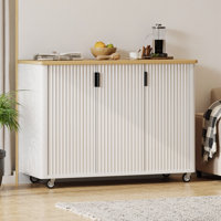 51" Fluted Farmhouse Kitchen Island with Drop Leaf, Rolling Cart, Internal Storage, and Towel Rack by Lark Manor