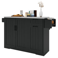 Kitchen Island With Stainless Steel Top & Drop Leaf, Mobile Cart With Storage Cabinet & Locking Casters by Ebern Designs