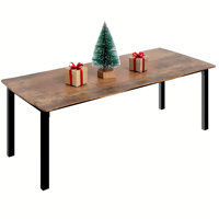 Dining Table for 6-8 People, 78.7" Rectangular Table with Wave Irregular Edge, 15mm Thick MDF Top, Sturdy Metal Frame, Waterproof & Scratch-Resistant, by George Oliver